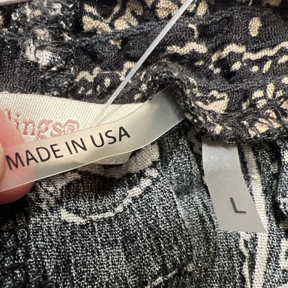 Soft Surroundings Elephant Print Palazzo Pant Black Tan Large Elastic Tassel NWT - Picture 4 of 11